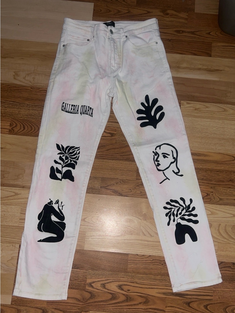 Forever 21 White Skinny Jeans with Black Graphic Prints